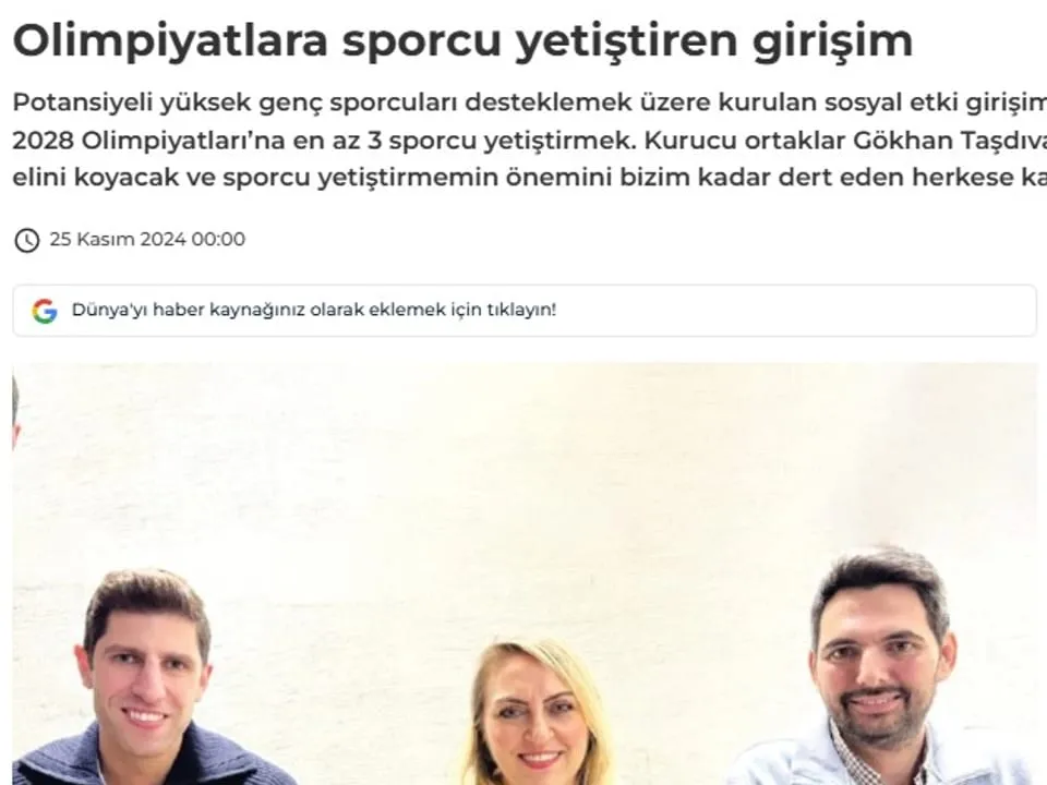Screenshot of the Dünya Gazetesi article, showing the headline, standfirst and the top of the photograph