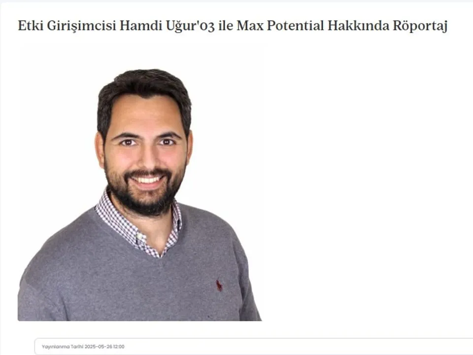 Screenshot of the interview on Koç University’s alumni page, showing the headline and a portrait of Hamdi Uğur