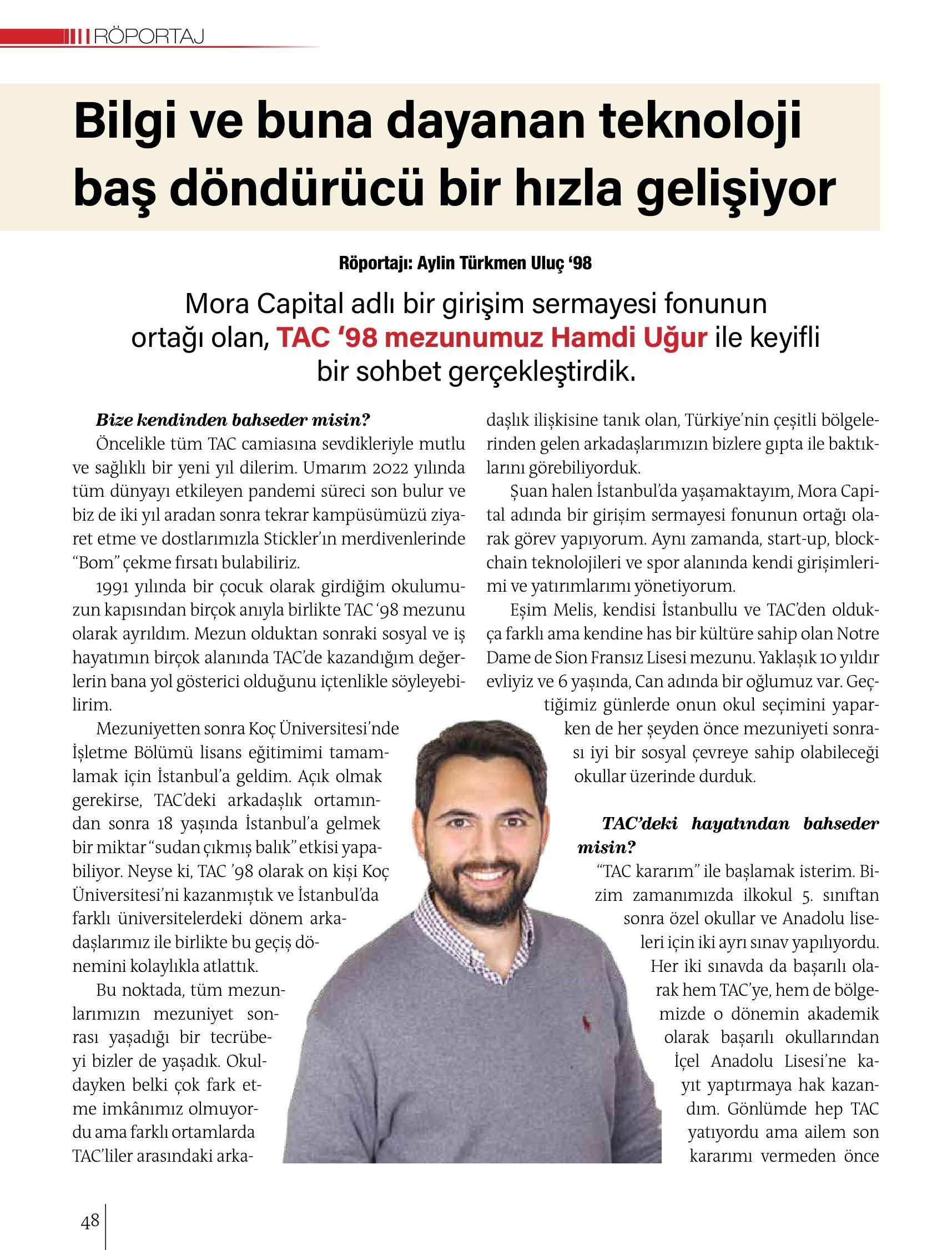 Sayfa 48: röportajın başlığı, giriş metni ve Hamdi Uğur’un portresi